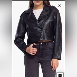 BlankNYC Black Cropped Leather Jacket with Relaxed Fit